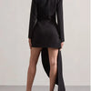 Yeezzi 2025 New Urban Female Black White High-low Notched Collar Blazer Office Ladies Fashion Buttoned Pocket Commute Outerwears