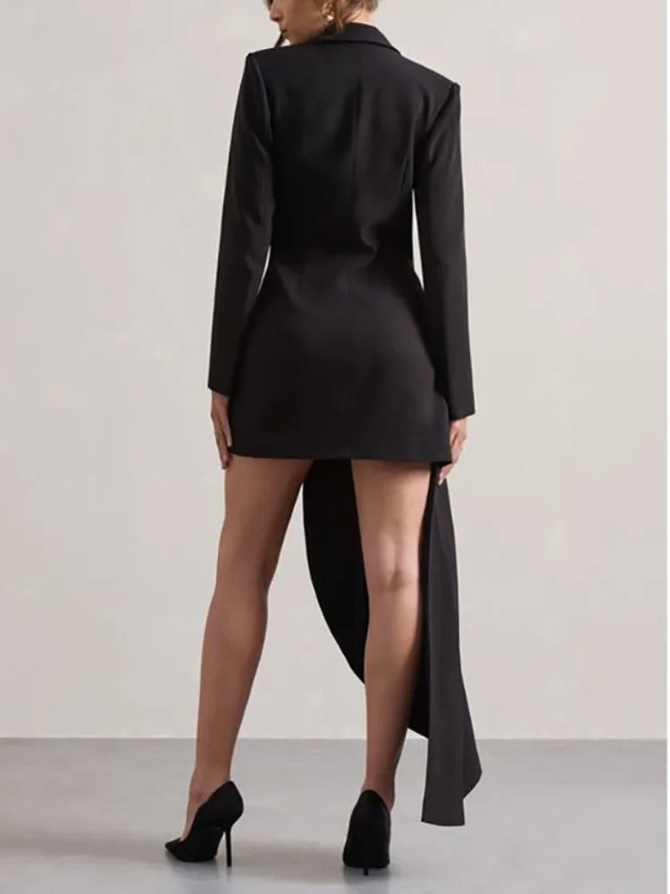 Yeezzi 2025 New Urban Female Black White High-low Notched Collar Blazer Office Ladies Fashion Buttoned Pocket Commute Outerwears