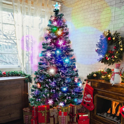 6 ft Pre-Lit Optical Fiber Christmas Artificial Tree, RGB Color Changing LED Lights, Snowflakes & Top Star, Fake Xmas Tree.