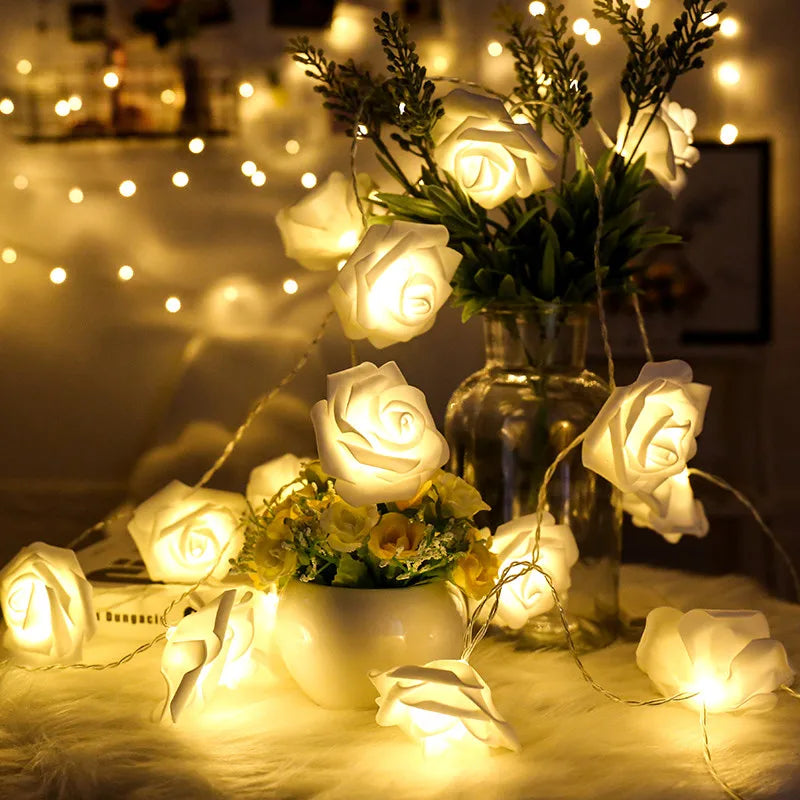 Rose LED Flower String Lights Garland Fairy Lights Romantic Lamp 3M 20LEDs For Wedding Valentines Day Christmas Party Decoration