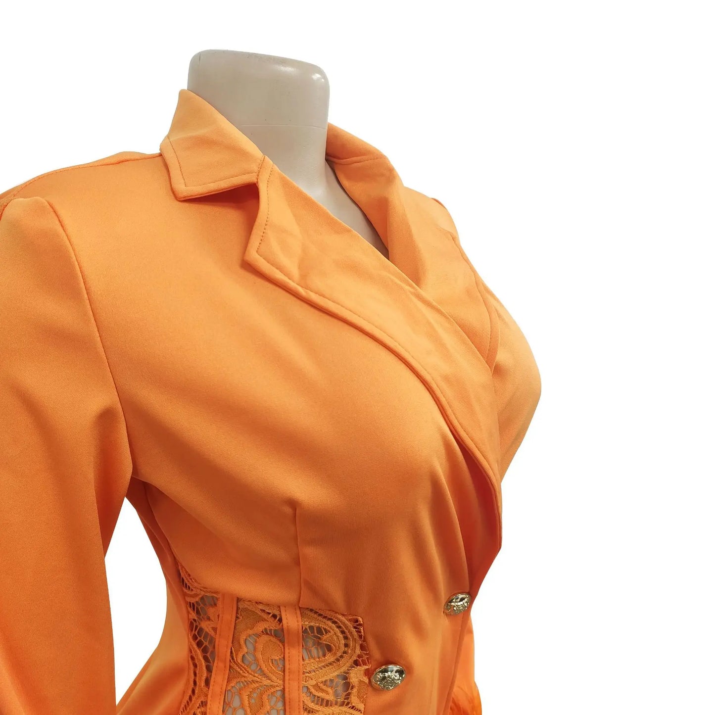 FANAN Elegant Women Double Breasted Tassel Hem and Long Sleeve Notched Collar Lace Waist Patchwork Blazer Dress Vestidos 2022