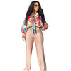 Women Imitation Silk Printed Casual Shirt Top Women Lantern Long Loose Blouse Female Clothes