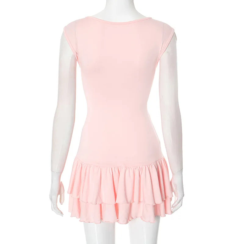 Women's Solid Pleated Short Dress Sleeveless O-neck Fashion Elegant Simple Mini Bodycon Dresses Slim Street Casual Party Holiday
