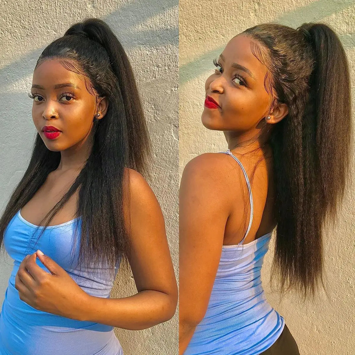 High Density Kinky Straight 360 Lace Front Wigs Human Hair Brazilian 40 Inch Yaki Straight 13x6 HD Lace Frontal Wig Preplucked