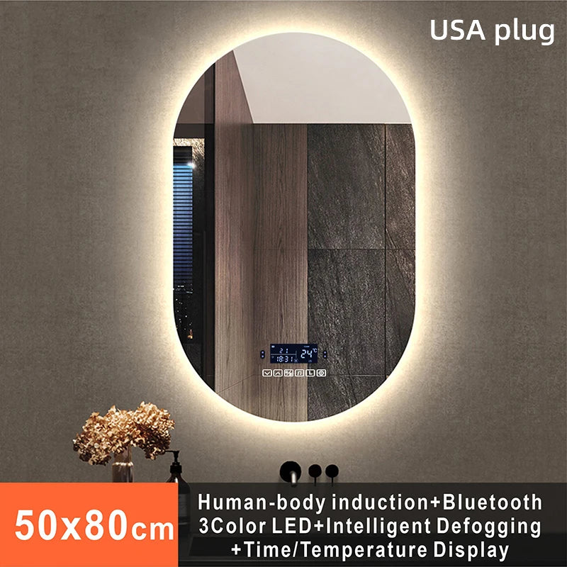 Bathroom Smart Makeup LED Mirror Adjustable light With Bluetooth Speaker Anti-Fog Human Body Induction Hotel Decoration Mirror