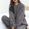 Soft Coral Velvet Jacquard Warm Pajama Set for Women Cozy Loungewear Outerwear for Winter Christmas Back to School Gift ﻿
