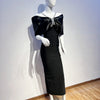 White Black Color Women Sexy Off the Shoulder Beading Halter Bodycon Long Bandage Dress Celebrate Evening Party Dress Wholesale