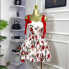 CM.YAYA Women Floral Printed Flare Sleeveless Bow Strap Belt Mini Dress 2025 Evening Sexy Beach Party Birthday Street Dresses