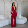 CM.YAYA Women V-Neck Backless Straight Sleeveless Flare Jumpsuits 2025 Summer Hollow Out Sexy One Piece Set Streetwear Outfits