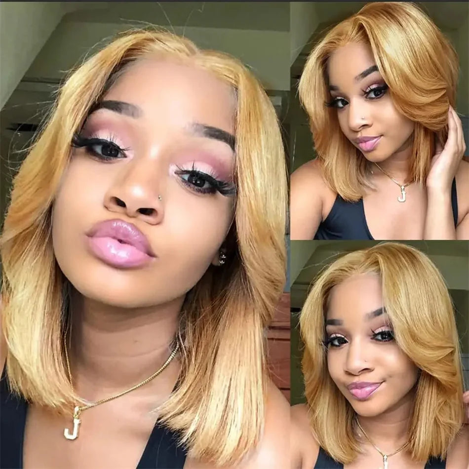 210% Density Vietname Super Double Drawn Bone Straight 13x4 Frontal Bob Wig with 100% Human Hair 613 Honey blond For Black Women