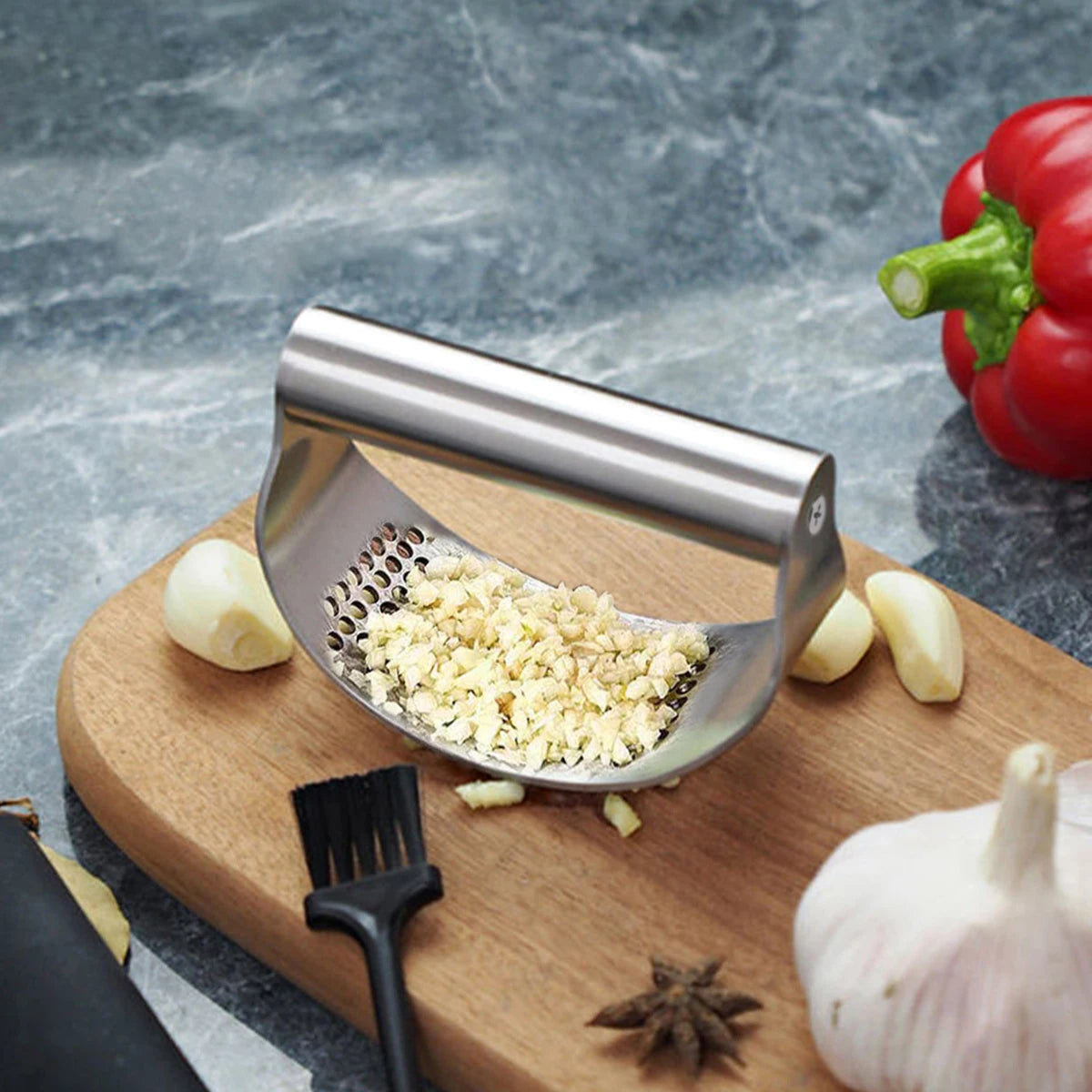 WORTHBUY Manual Stainless Steel Garlic Press, Garlic Chopped Ginger Crusher For Fruit Vegetable Tools Kitchen Accessories