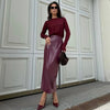 Trendix Women Elegant Burgundy Skirt High Waist Slim Fashion Slit Long Skirts Female Party Slim Club Sexy Vintage PU Skirts 2024