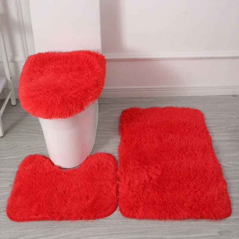 3PCS/set Solid Color Home Carpets Toilet Lid Cover Rugs Kit Non-slip Foot Mat for Bathroom Floor Bath Rug Foot Mat
