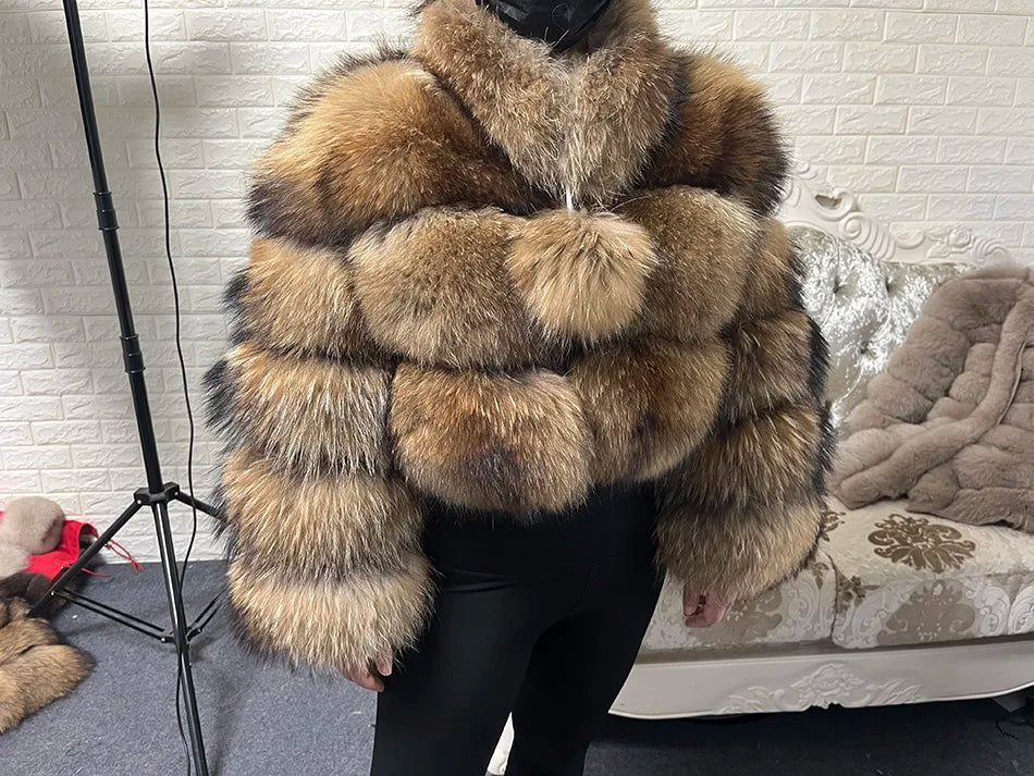 2025 MAOMAOKONG Natural Real Fox Fur Coat Women Winter Long Sleeve Luxury Raccoon Fur Jackets Thick Top Female Furry Coat Vest