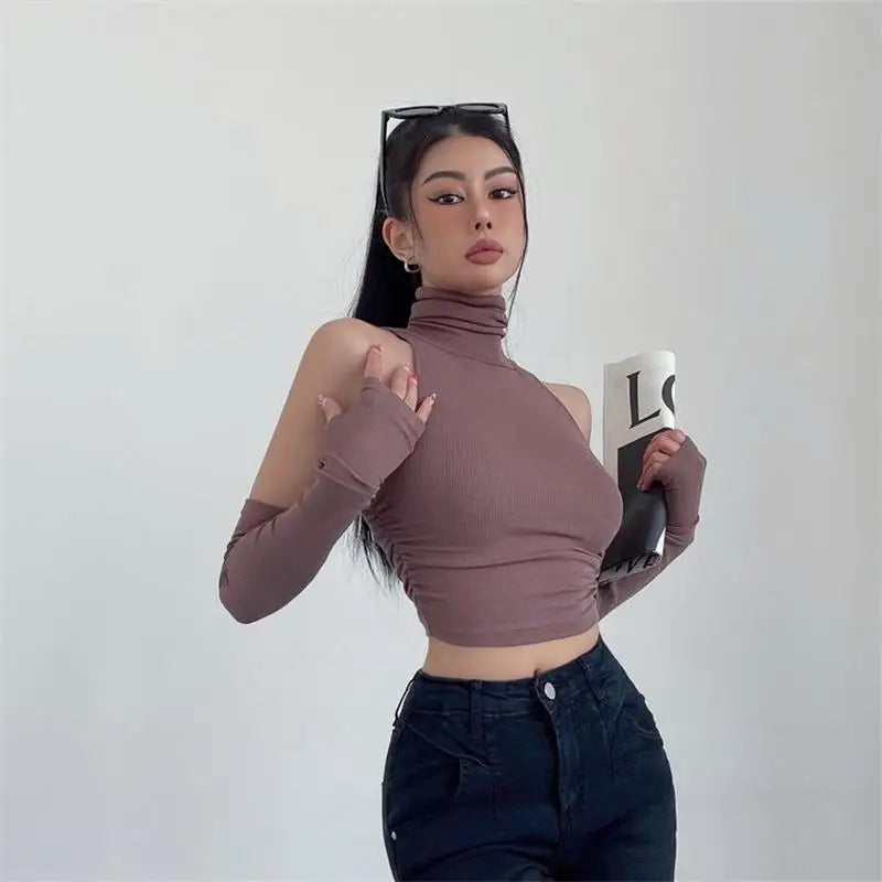 2025 New Spicy Girls Y2k Tops Oversleeve Sexy Turtleneck Tank Top for Women's Slim Fit Short tshirt Skinny Streetwear Crop Top