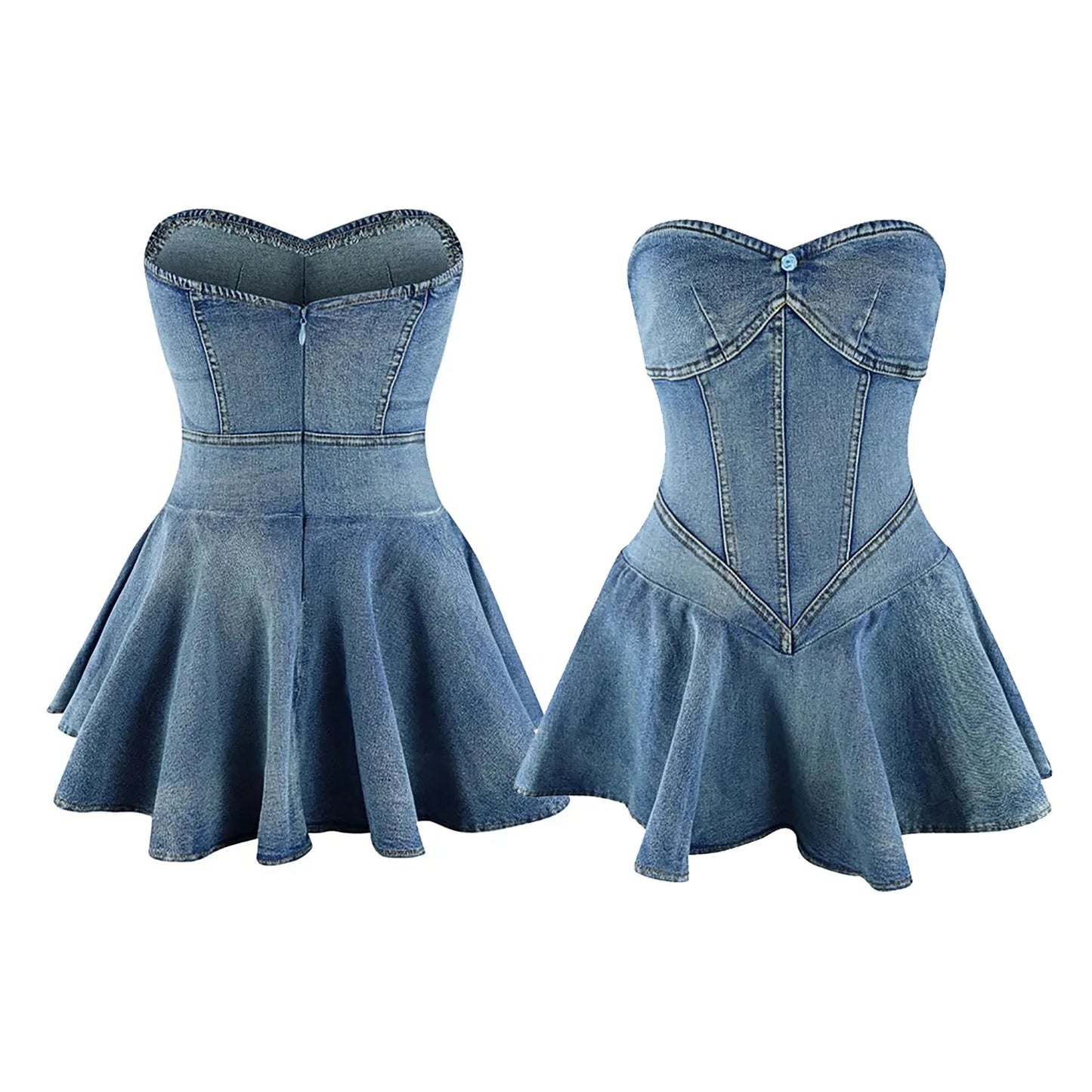 Chest Wrap Sexy Dress Women Sleeveless Backless Splicing Slim Fit Strapless Mini Dresses Sexy A Line 2024 Denim Vestidos