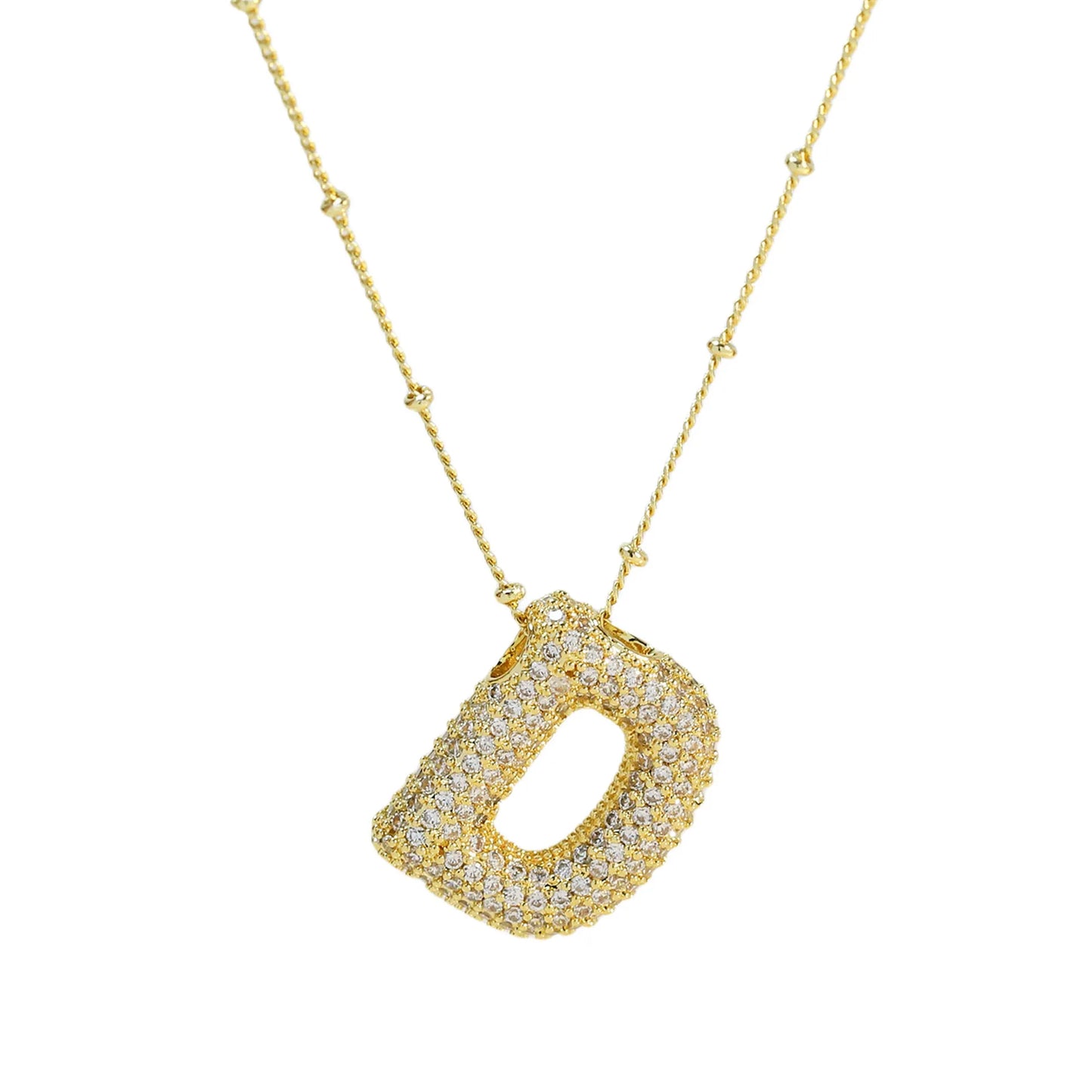 Cubic Zirconia Gold Plated  Bubble Alphabet Letter Necklace Monogram Necklace Balloon Initial Necklace Gifts for Women Girls