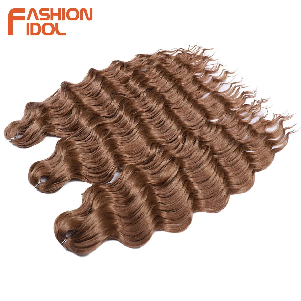 FASHION IDOL 24 Inch Synthetic Hair Water Wave Braiding Hair Extensions Ombre Rainbow color Deep Wave Curl Twist Crochet Hair