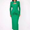 Mozision Hollow Out Long Sleeve Sexy Maxi Dress For Women Gown Autumn Winter New Metal Buckle Ruched Slit Long Dress Elegant