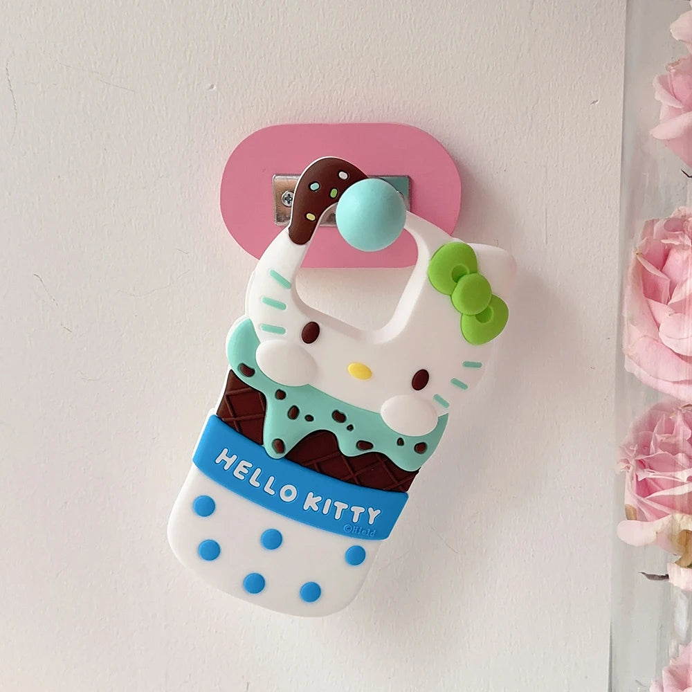 Cute 3D Ice Cream Sanrios Hello Kitty Phone Case for IPhone 15 14 13 12 11 Pro Max Drop-resistant Soft Silicone Back Cover Gift