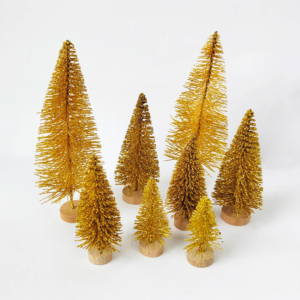 5/8pcs Mini Christmas Trees Small Artificial Christmas Tree Ornament Cedar Pine Sisal Tabletop Merry Christmas Party Decoration
