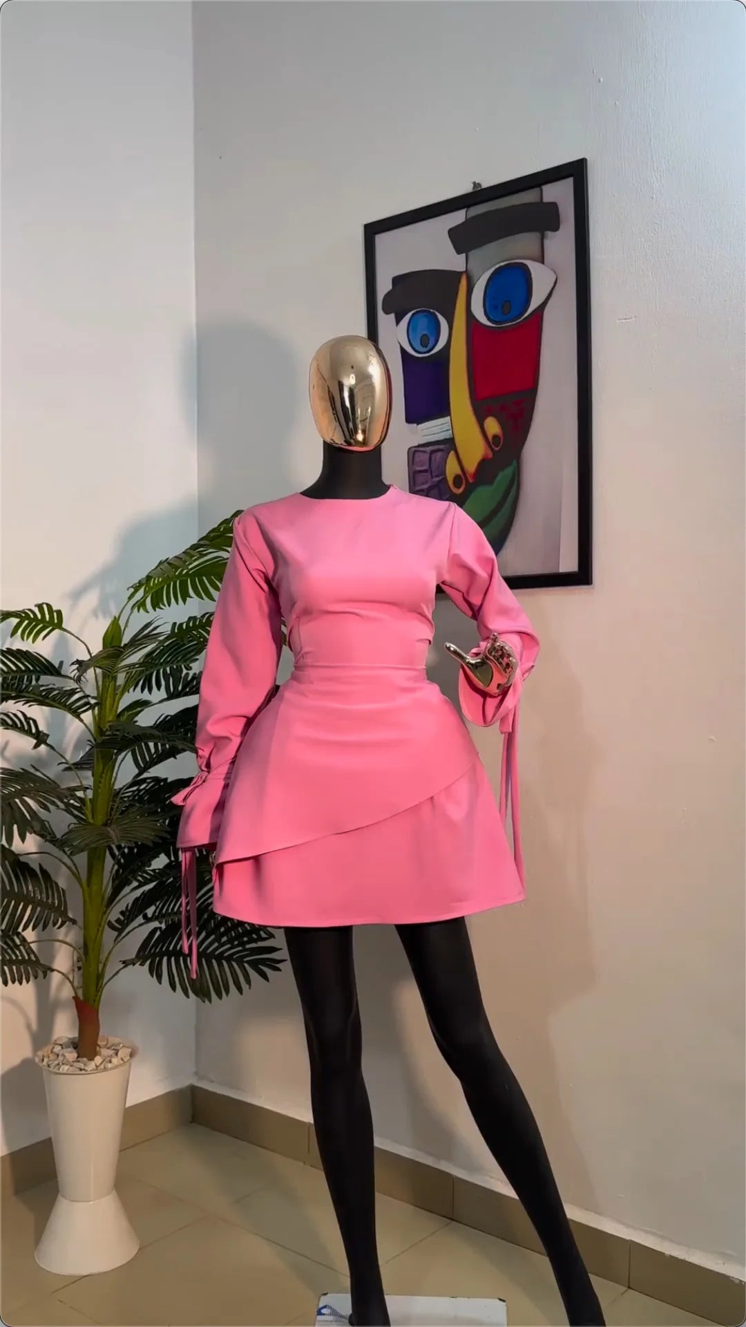 CM.YAYA Women Tie Up Bow Long Sleeve O-neck Mini Dress 2025 Birthday Holiday Sexy Club Party Evening High Street A-Line Dresses