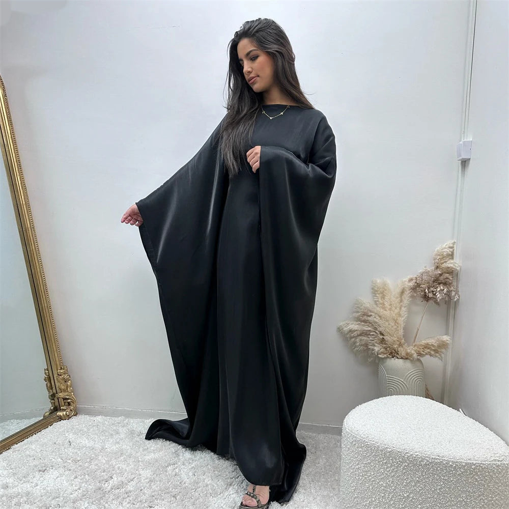 Batwing Butterfly Sleeve Satin Khimar Abaya Dubai Muslim Maxi Dress Kaftan Abayas For Women Kebaya Caftan Robe Femme Vestidos