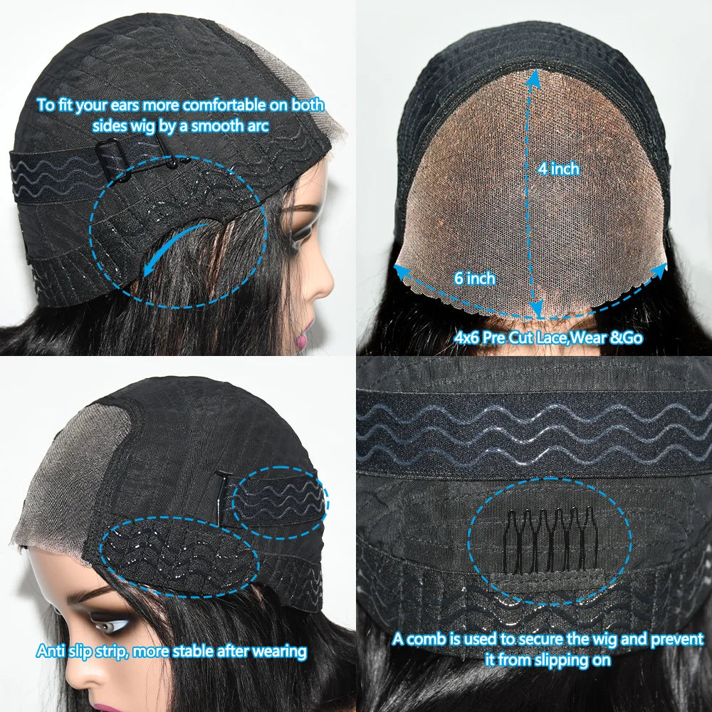 28 30 Inch 6x4 4x4 Pre-Cut Glueless Wig Human Hair Ready To Wear Straight Glueless Wigs Pre-Plucked Top Brazilian Wigs for Women