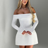 BKQU Elegant Off Shoulder Long Sleeve Mini Dress Women Sexy Strapless Backless Slim A-Line Short Dress Lady Chic Party Vestidos
