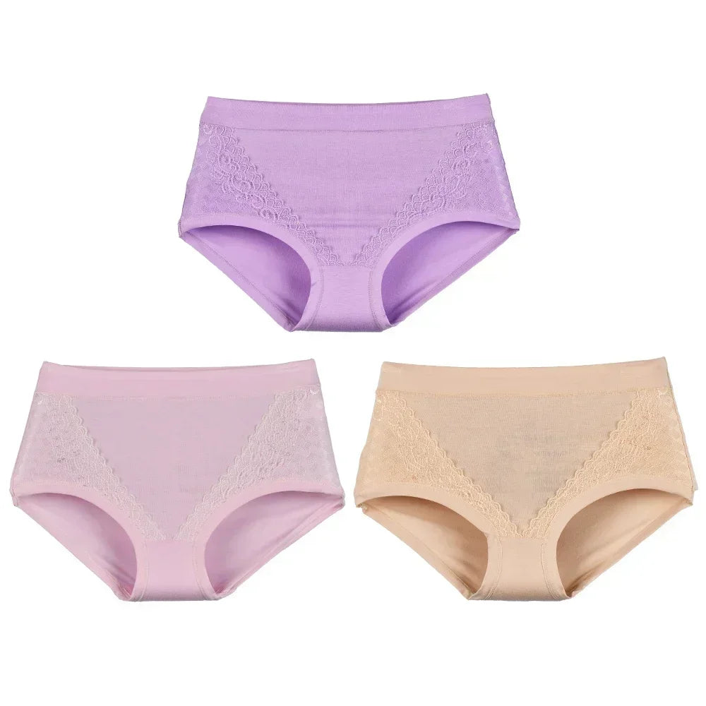 3pcs/pack 2024 Women High Waist Panties Female Briefs Modal Lace Plus Size Underpants Mother Middle Aged Oversize Underwear
