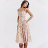 Suninheart Summer Pink Floral Print Corset Dress Midi Elegant Sexy Party Dresses Holiday Birthday Casual A Line Women Clothing