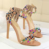 Summer Women Roman High Heels Rivets Studded Sandals Stiletto Gladiator Pumps Open Toe Luxury Shoes Hollow One-word Buckle 267-2