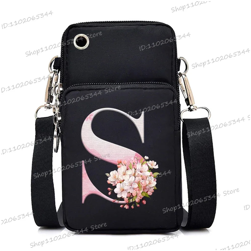 Women‘s Messenger Bag Small Handbag Crossbody Shoulder Wallet for Phone Sakura 26 Alphabet Print Coin Purse Ladies Card Holder