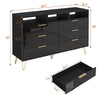 6 Drawers Dresser for Bedroom with LED Lights, High Gloss Chest of Drawers with Metal Legs, Modern Wood Closet Storage Organizer