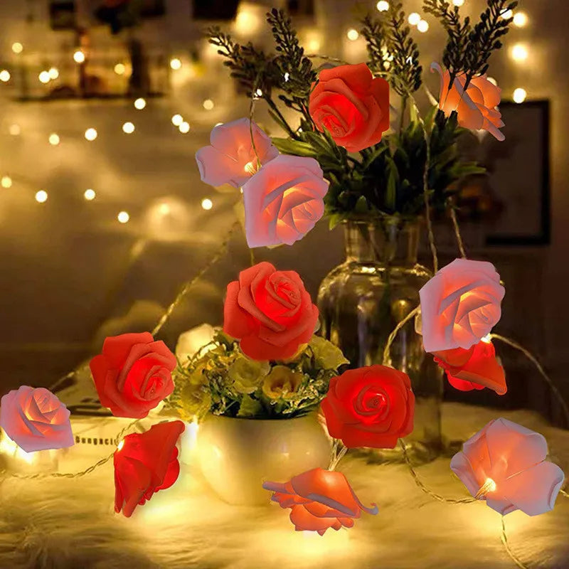 Rose LED Flower String Lights Garland Fairy Lights Romantic Lamp 3M 20LEDs For Wedding Valentines Day Christmas Party Decoration