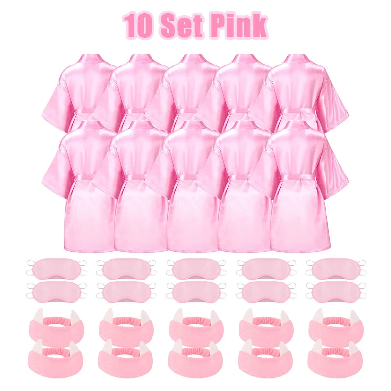 10/12/15/18 Sets Spa Party Favors Robe for Girls Kids Birthday Kimono Robe Satin Robe for Slumber Party DIY Birthday Squad Robes