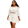 Customized Plus Size Women's Set Long Sleeve Slash Neck T-Shirt and Shorts 2025 Summer Ruched Two 2 Piece Set Outfits Tracksuit