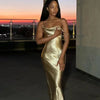 Oligai Elegant Satin Backless Maxi Dress For Women Gown Summer Spaghetti Strap Sleeveless Party Long Dress Vestido Robe Femmes