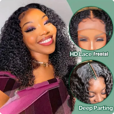 13X4 Brazilian Kinky Curly BoB Lace Frontal Wigs For Women Glueless 180 Density Preplucked 100% Human Hair Wig Deep Curls Wig