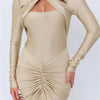 Mozision Hollow Out Long Sleeve Sexy Maxi Dress For Women Gown Autumn Winter New Metal Buckle Ruched Slit Long Dress Elegant