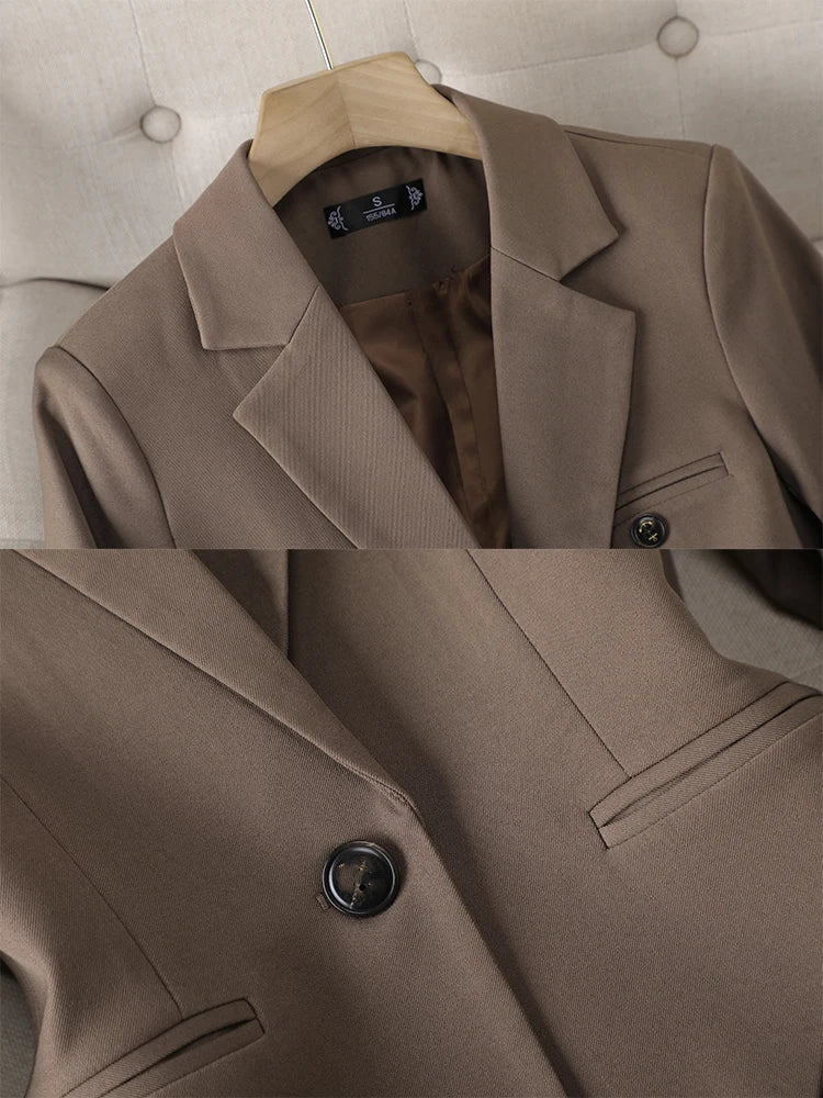 High Quality Long Sleeve Female Blazer Women Blue Coffee Khaki Single Button Slim Jacket Ladies Business Work Wear Formal Coat