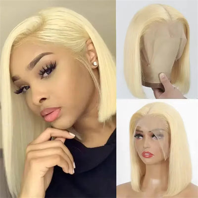 210% Density Vietname Super Double Drawn Bone Straight 13x4 Frontal Bob Wig with 100% Human Hair 613 Honey blond For Black Women