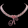 Hip Hop Bling Pink Crystal Cursive Initial Letter Cuban Necklace for Women Iced Out Paved Cuban Chain Necklace Choker Jewelry