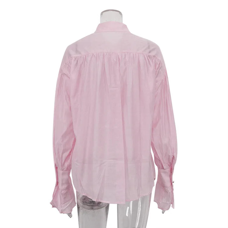 Tossy Casual Loose See-Through Shirts Women's Autumn Lapel Long Sleeve Patchwork Blouse Top Streetwear Female Solid Shirts Top