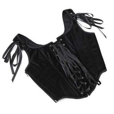 Black Velvet Sexy Overbust Corset Crop Tops Women Front Lace Up Side Zipper Shoulder Strap Bustier Vest Slimming Shaper Camis