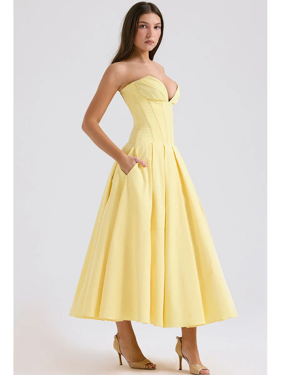Mingmingxi Summer Strapless Bodycon Dresses Women 2024 New Arrivals Elegant Formal Occasion Dress Yellow Guest Party Dresses