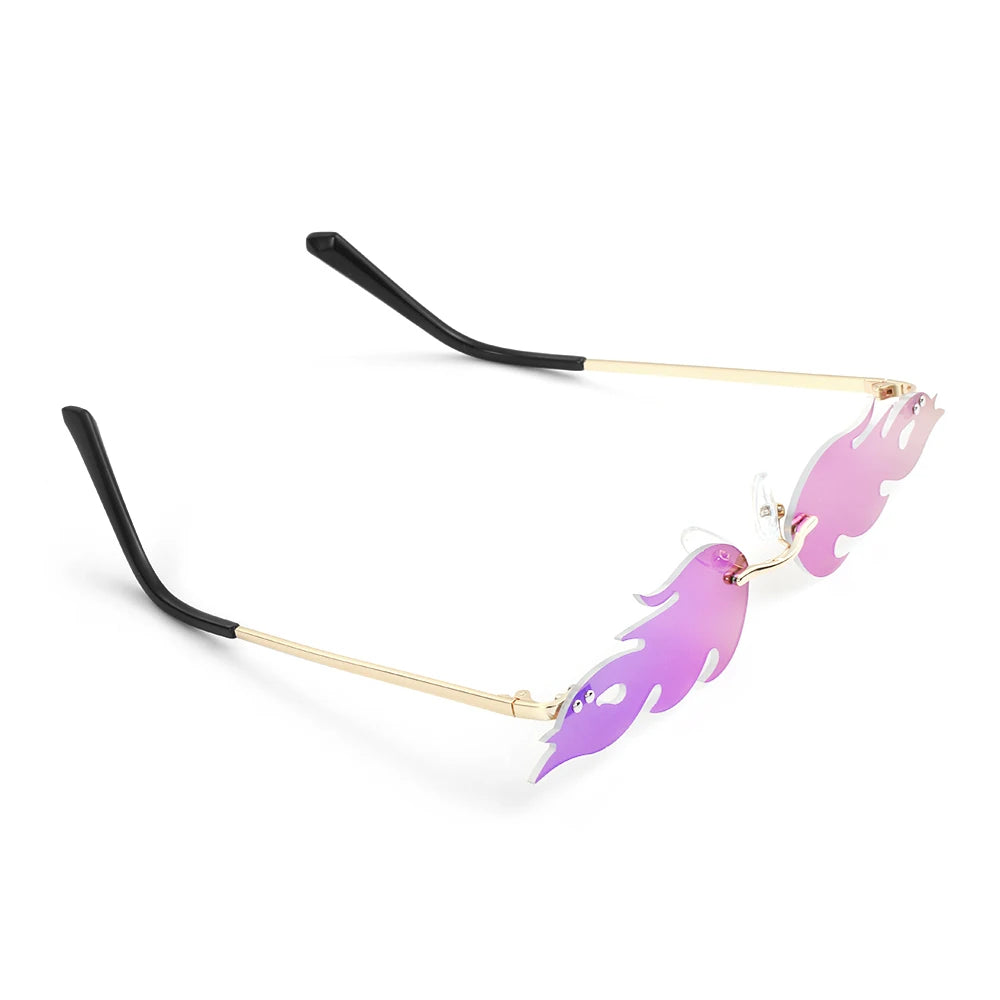 Fashion Fire Flame Sunglasses Women Men Rimless Wave Sun Glasses UV 400 Eyewear Luxury Trending Narrow Sunglasses