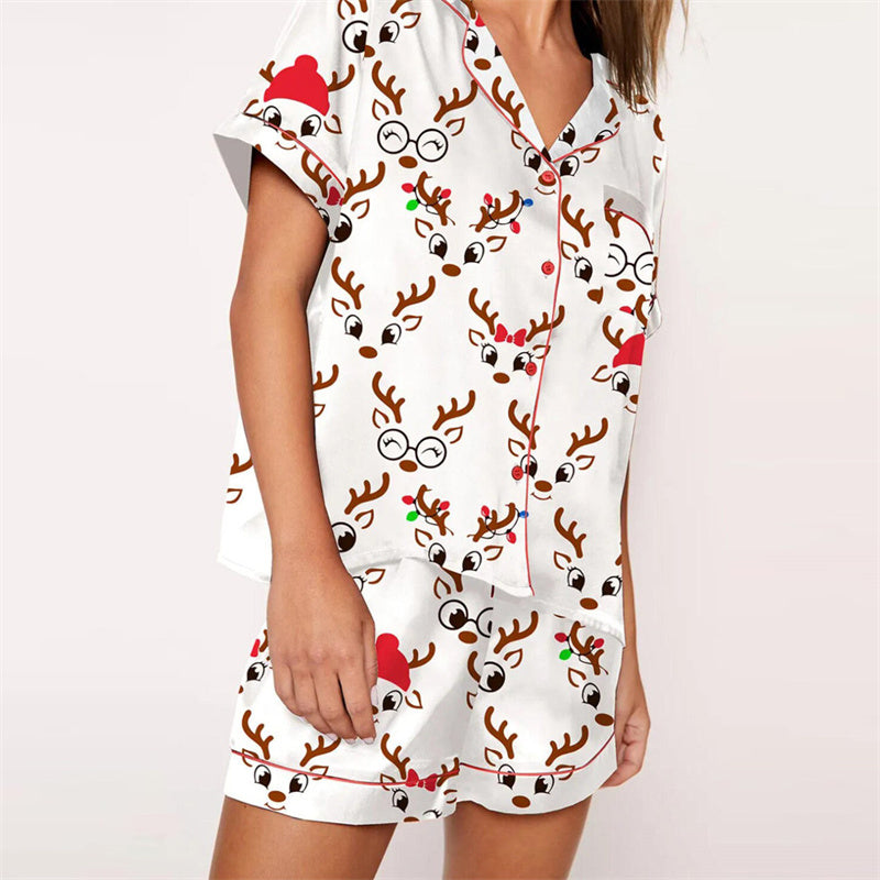 Nutcracker Pajamas Women Christmas Pajama Set Short Sleeve Tops+Elastic Waist Shorts Santa Claus Avatar Print Sleepwear Outfits