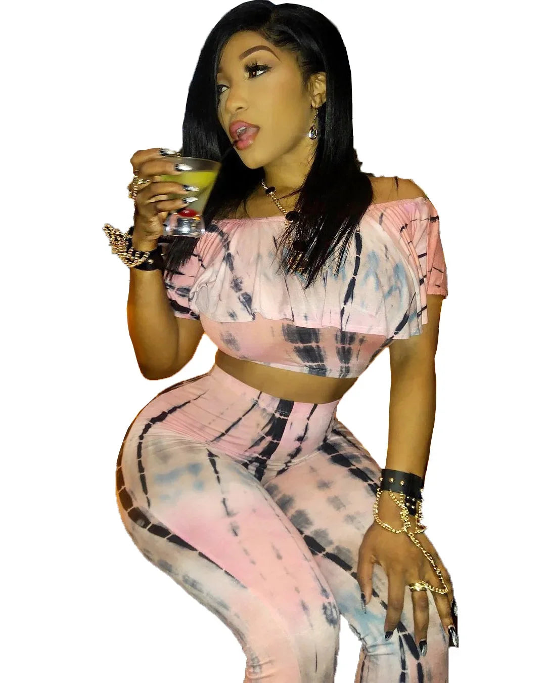 Women Sexy Bodycon 2 Piece Outfits V Neck Zip Up Long Sleeve Crop Top Midi Dress Skirt Set Plus Size Party Club Clubwear