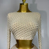 Women Sexy Long Sleeve Mesh Pearl Top Celebrity Midi Women Bandage Set 2025 Designer Evening Party Luxury Birthday Two Piece Set
